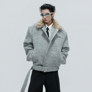 ArguE 肌理感棉服 CulturE防狼毛领可拆卸加厚保暖毛呢外套男短款