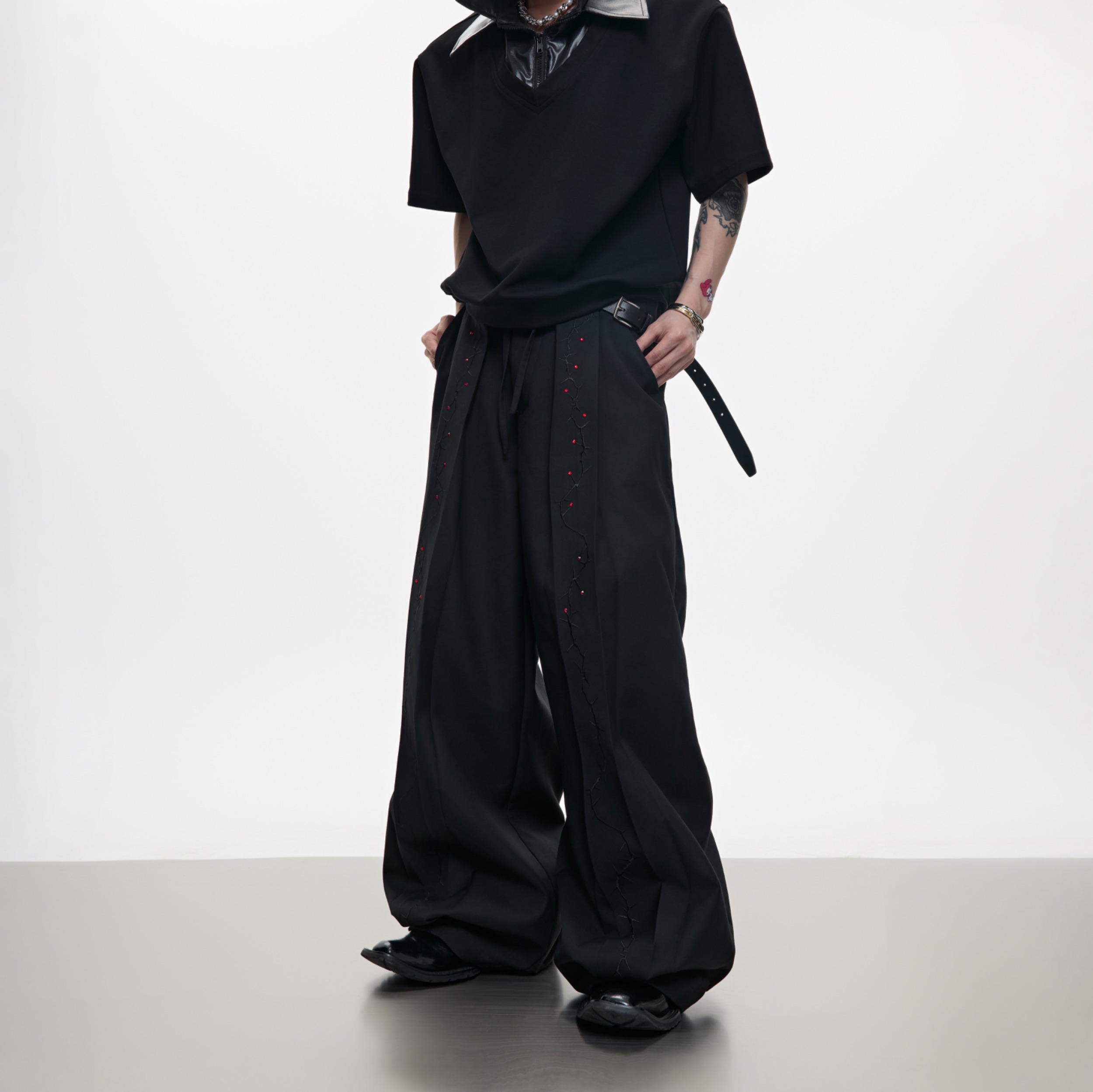 ArguE CulturE小众烫钻绣花设计感西裤宫廷风飘带宽松高级休闲裤