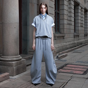 双腰头弯刀卫裤 休闲套装 夏 CulturE小众贵气V领千鸟格短袖 ArguE