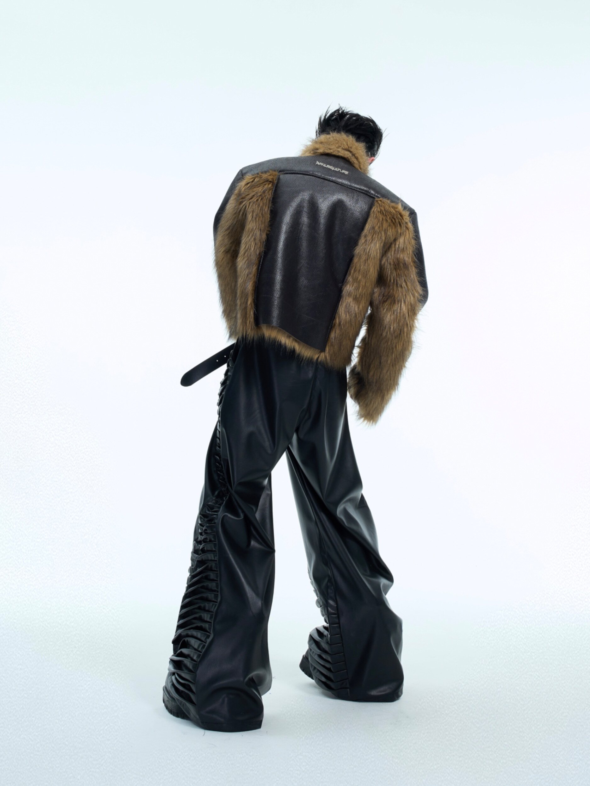 ARGUE HEAVY INDUSTRIES DECONSTRUCTED SERPENTINE LEATHER STITCHING MINK FUR COAT NICHE THREE-DIMENSIONAL THICKENED CROPPED JACKET MEN