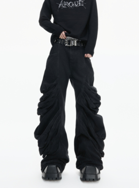 ArguECulturE千面*原创重工解构水洗牛仔裤男堆积感直筒休闲长裤