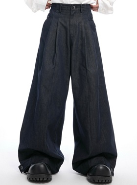 ArguE CulturE 原浆丹宁牛仔裤复古褶皱阔腿裤重磅原色宽松长裤男