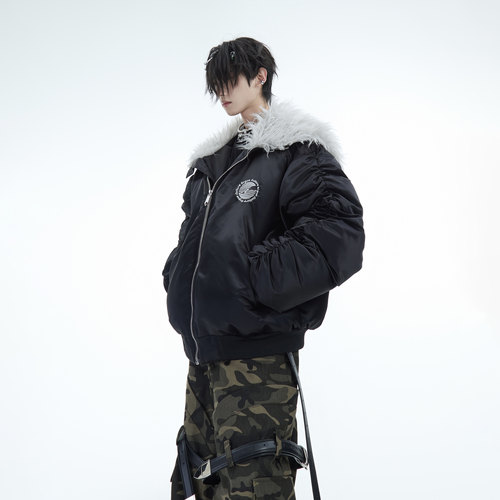 ArguE CulturE座山雕加厚毛绒Bomber外套刺绣拼接重磅加厚棉服男