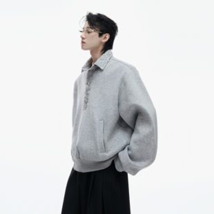 POLO衫 小众重工亮片翻领卫衣别针设计感长袖 秋 CulturE逆鳞 ArguE