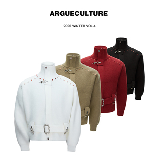 ArguECulturE立领手工锆石保暖夹克外套绑带解构正肩收腰毛呢上衣