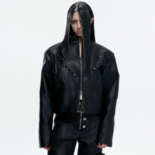 双拉链设计外套 重磅哑光油蜡铆钉夹克短款 ArguE CulturE凛夜黑序