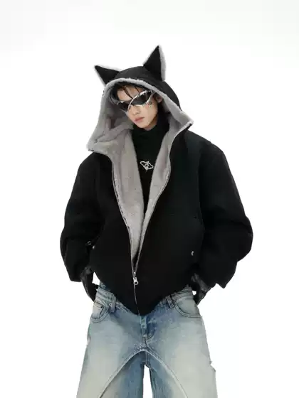 Argue Culture Fox Nick Niche Mountain Eagle Plush Hooded Sweatshirt Reversible Jacket Couple Cotton Coat