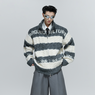 ArguE 宽松秋冬慵懒舒适针织毛衣 CulturE黑白撞色粗针编织开衫