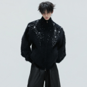 贵气感加厚针织衫 ArguE CulturE影逸＊高领毛绒珍珠点缀毛衣开衫