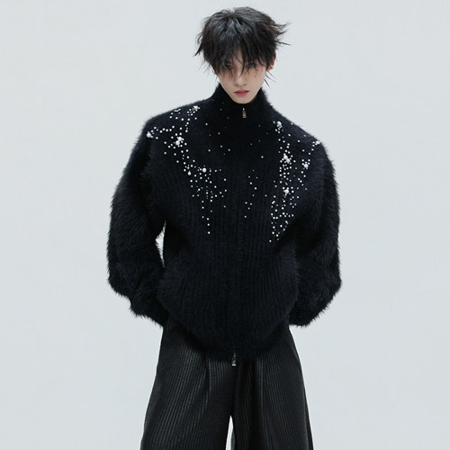 Argue高领毛绒珍珠点缀毛衣