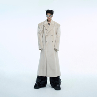 ArguE小众金属双排扣立体廓形毛呢大衣重磅丝绒加厚高级秋冬外套