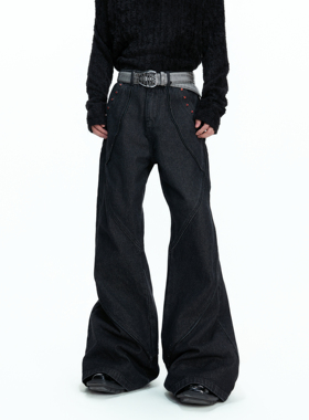 ArguE CulturE黑脊*重磅复古红钻做旧水洗牛仔裤结构重工微喇裤