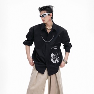 CulturE 开衫 赎罪和鸣 翻领宽松长袖 复古艺术图案拼接衬衫 ArguE