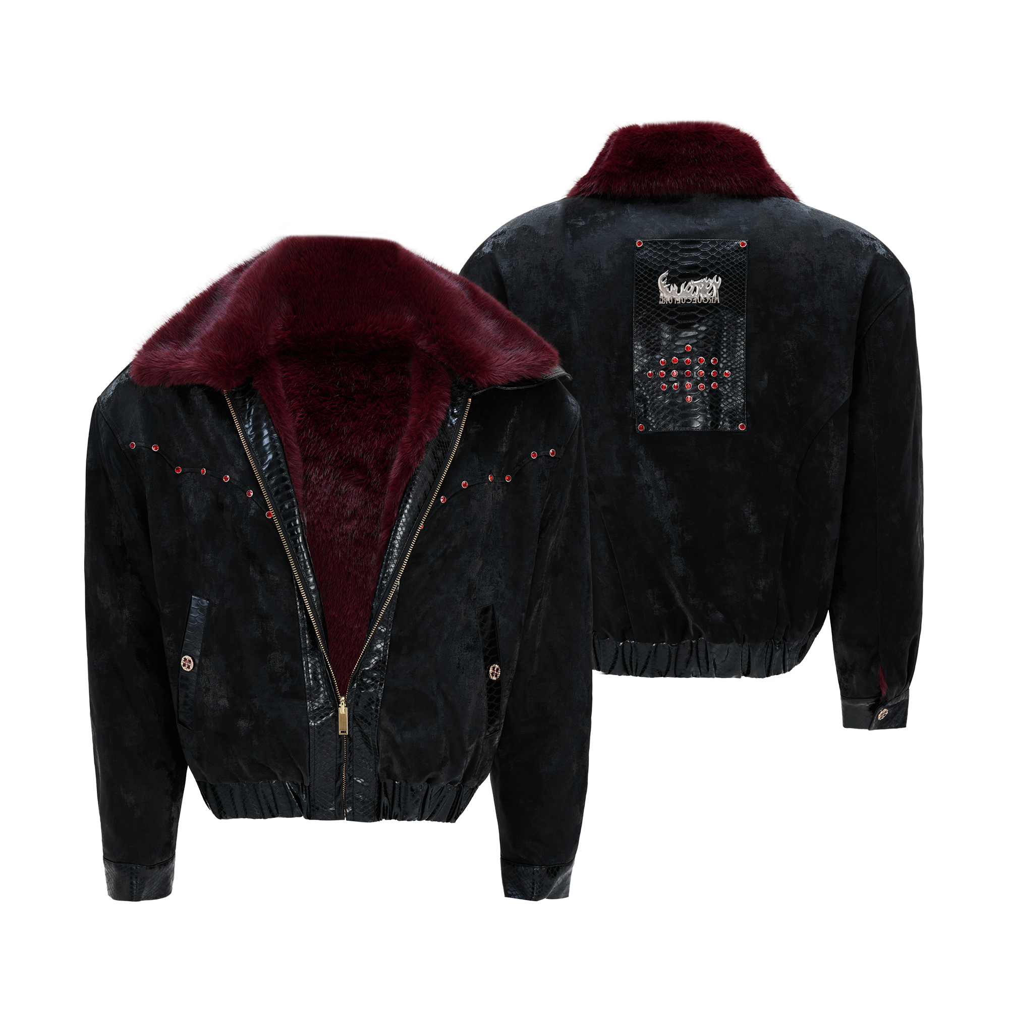 ArguE CulturE黑红伯爵双面穿座山雕加绒加厚仿貂毛棉服毛领外套