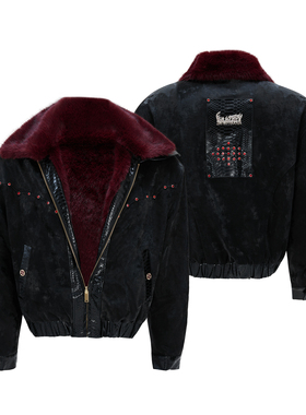 ArguE CulturE 黑红伯爵双面穿座山雕加绒加厚仿貂毛棉服毛领外套