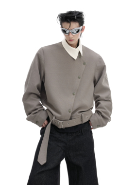 ArguE CulturE桀墨*小众斜扣尖领长袖休闲衬衫复古贵气排扣外套男