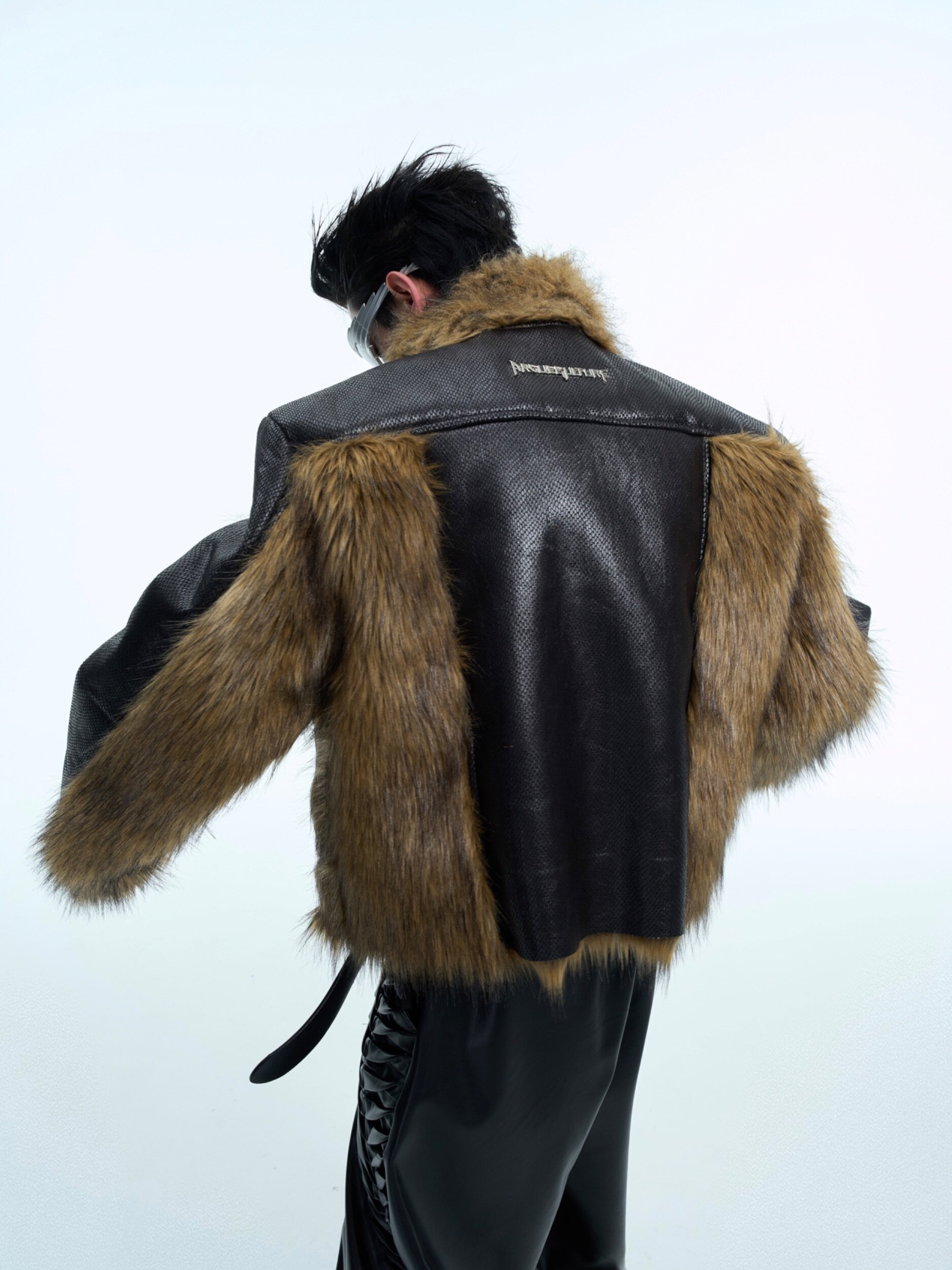 ARGUE HEAVY INDUSTRIES DECONSTRUCTED SERPENTINE LEATHER STITCHING MINK FUR COAT NICHE THREE-DIMENSIONAL THICKENED CROPPED JACKET MEN
