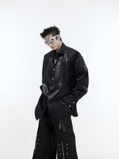 ArguE小众解构液态流光垫肩白开衫 外套男 高级感点缀宽松高级衬衫