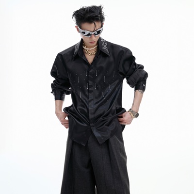 钻饰点缀丝质慵懒衬衫