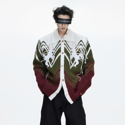 POLO领渐变撞色马年毛衣