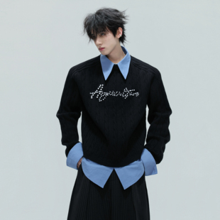 ArguE 假两件设计感加厚毛衣珍珠点缀针织上衣 CulturE拉夫学院