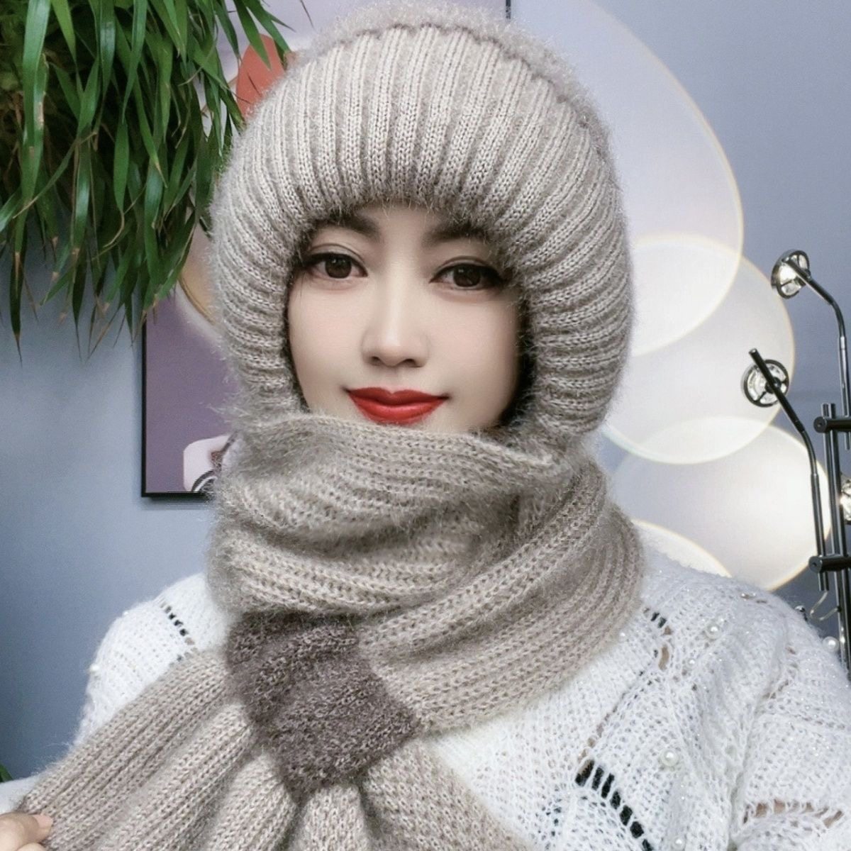 加绒针织风雪帽冬天保暖护颈妈妈洋气护耳包头帽帽子围巾一体帽女,服饰配件/皮带/帽子/围巾,帽子,淘宝优惠券,粉丝福利购,淘宝优惠卷