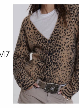 NEM7 薄款豹纹秋冬冬季常规V领休闲毛针织衫女长袖针织时尚