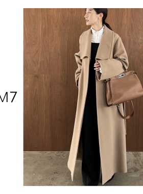 NEM7 秋冬日系小众设计师羊毛大衣感廓形大方领绑带气质大衣