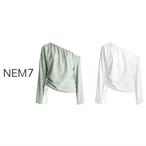 NEM7 2026【斜肩抽绳】舒适极简显瘦百搭宽松长袖T恤