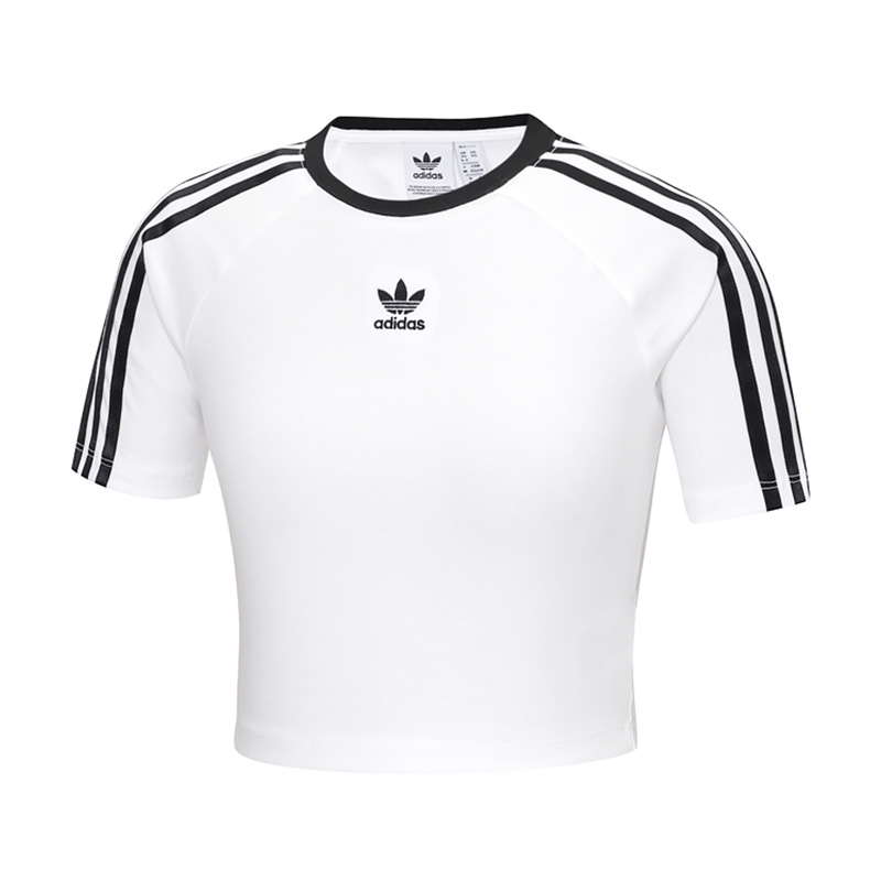Adidas阿迪达斯三叶草女子露脐短款修身运动短袖T恤IP0662