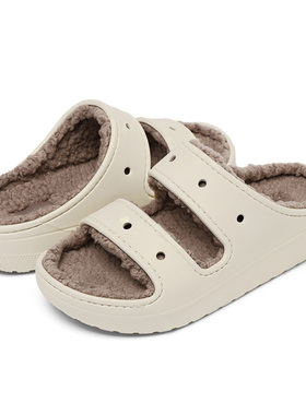 Crocs卡骆驰新款加绒保暖暖绒休闲鞋透气经典毛毛拖鞋207446_2YC