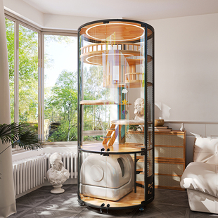 浮空之域猫别墅豪华360全景猫咪笼房屋实木钢玻璃可放智能猫厕所