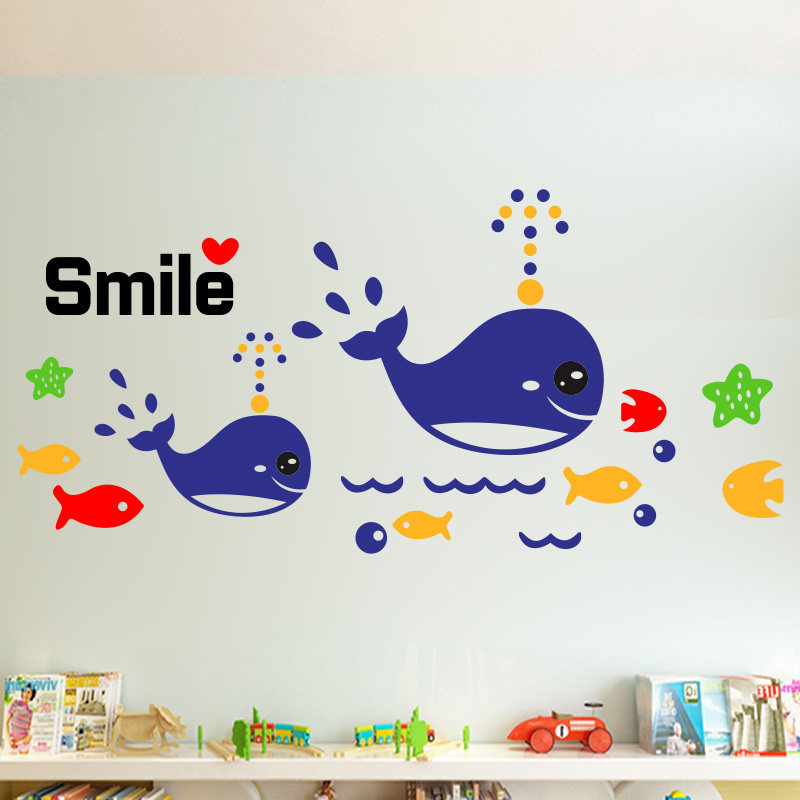 婴儿游泳馆贴纸母婴店儿童浴室卫生间卡通小鲸鱼图案装饰墙贴防水