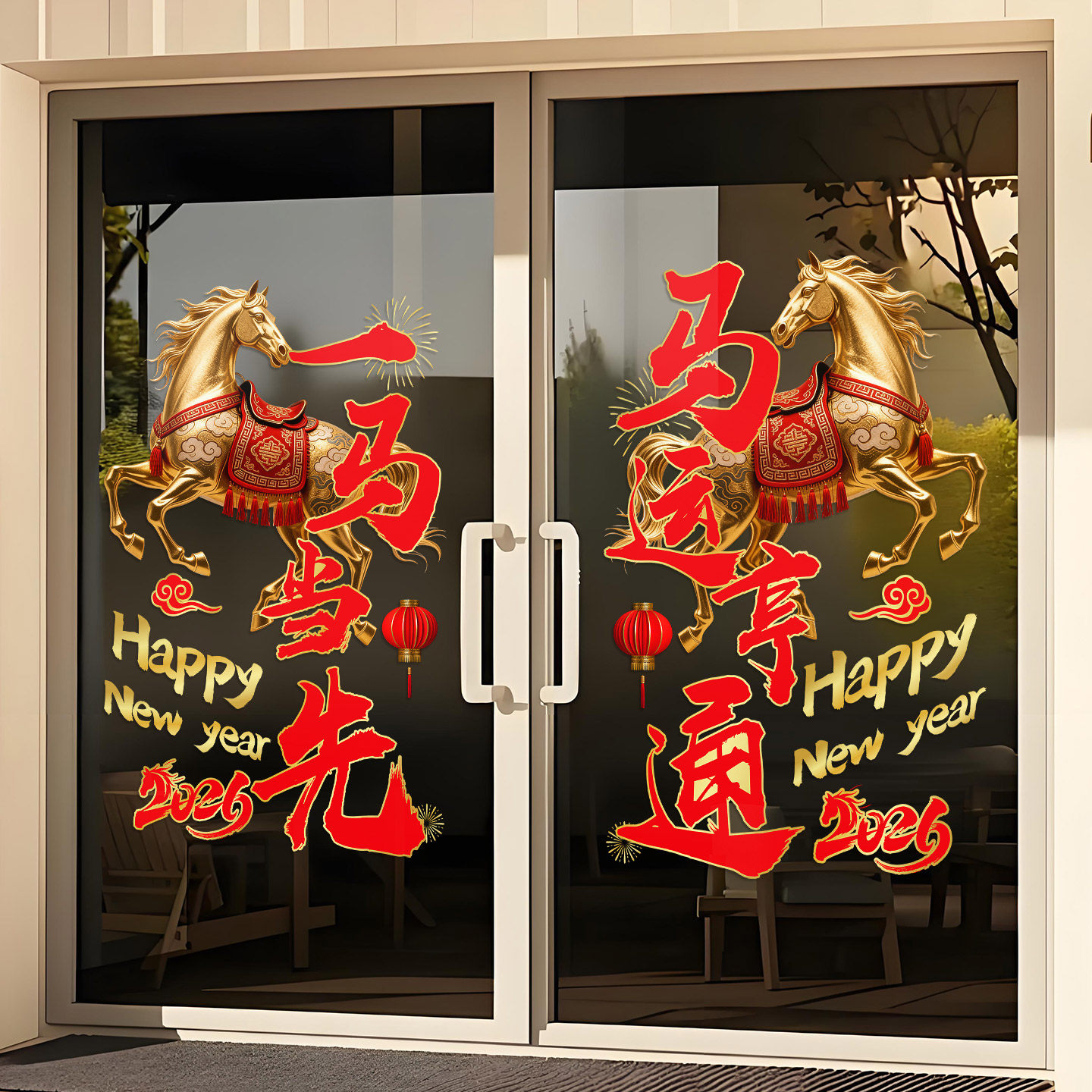 2026春节新年氛围装饰品玻璃橱窗贴纸马年过年窗花装饰静电贴门贴,家居饰品,门贴,淘宝优惠券,粉丝福利购,淘宝优惠卷