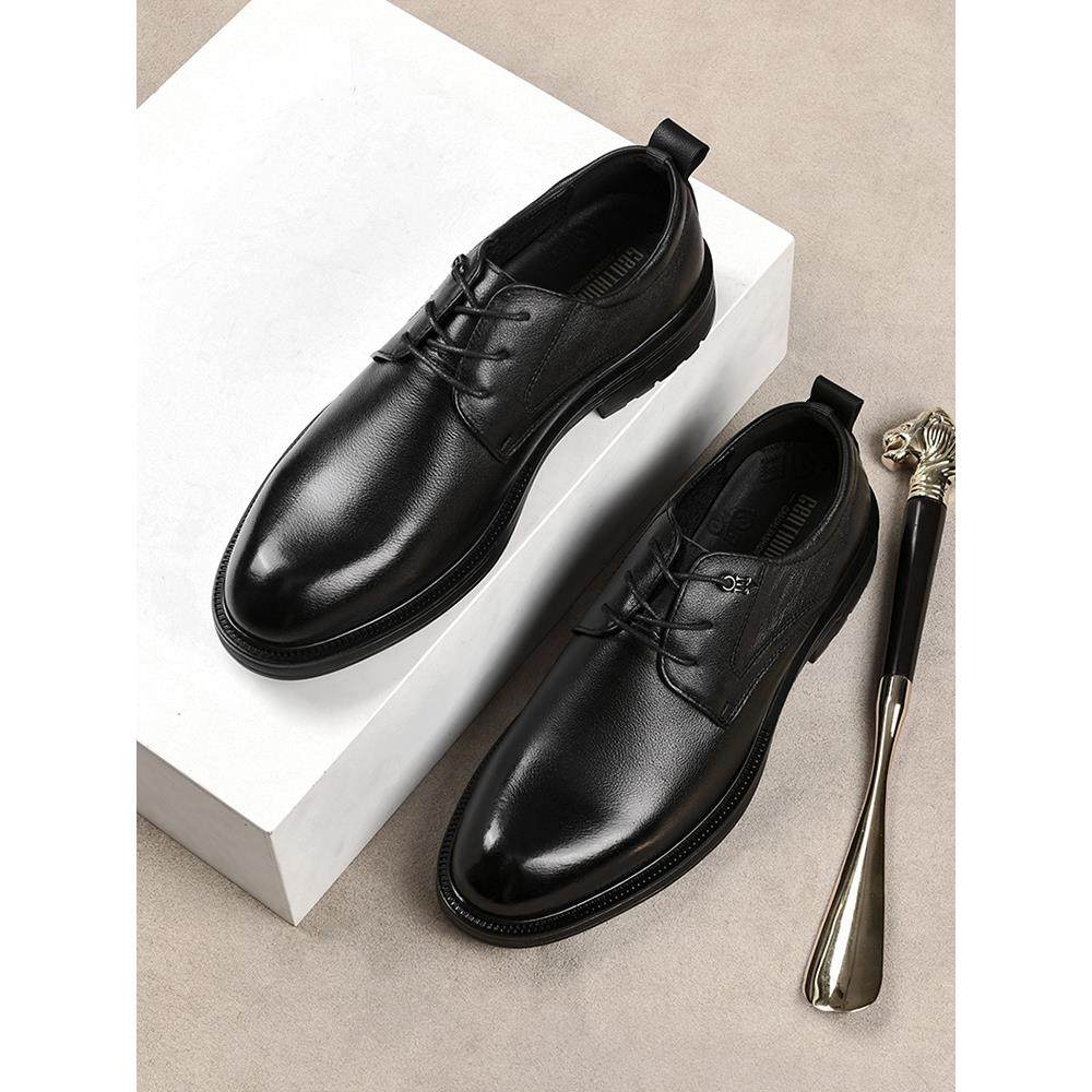 普爵罗8915皮鞋新款头层牛皮男士休闲商务正装百搭尖头软底结婚鞋