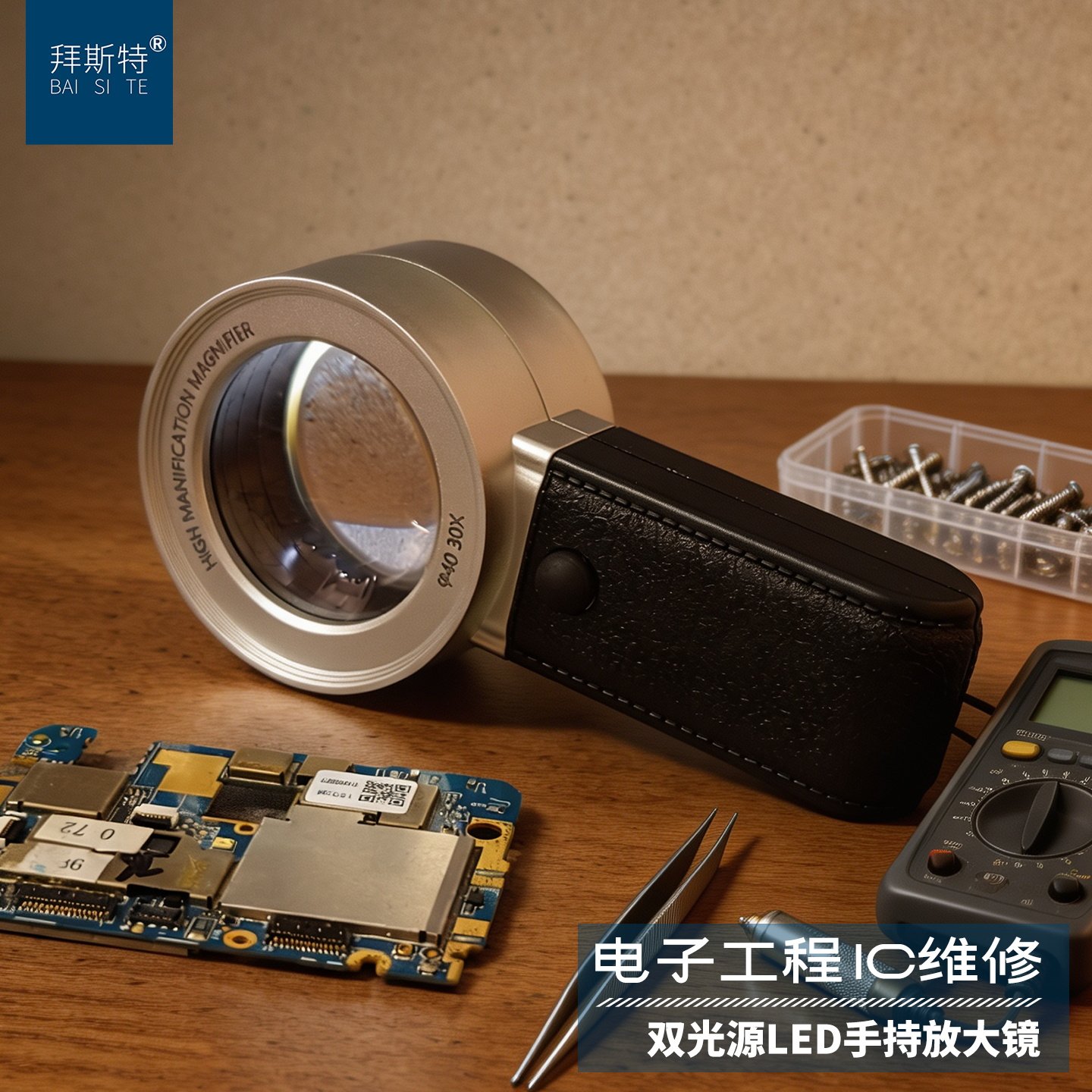 放大镜维修专用高清修表手机灯电子电路板高清30倍玻璃镜片便携式