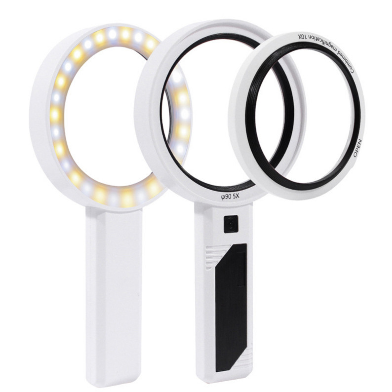 拜斯特大镜片手持老人读书看报鉴定验钞高清充电带灯便携放大镜