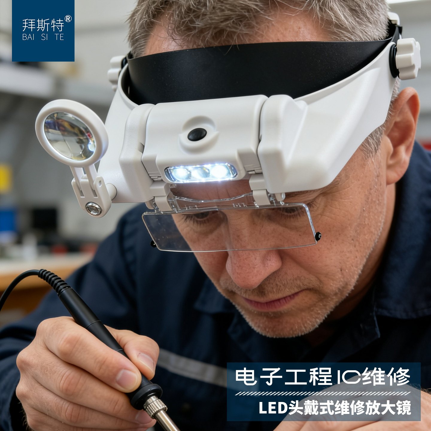 头戴式放大镜高清带灯充电子路板维修手机钟表焊接老人专用扩大镜