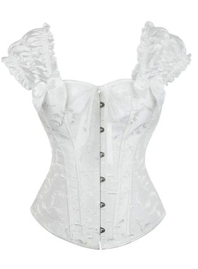 Sexy Women Puff Ruffle Sleeve Overbust Corset Steel Bone Off