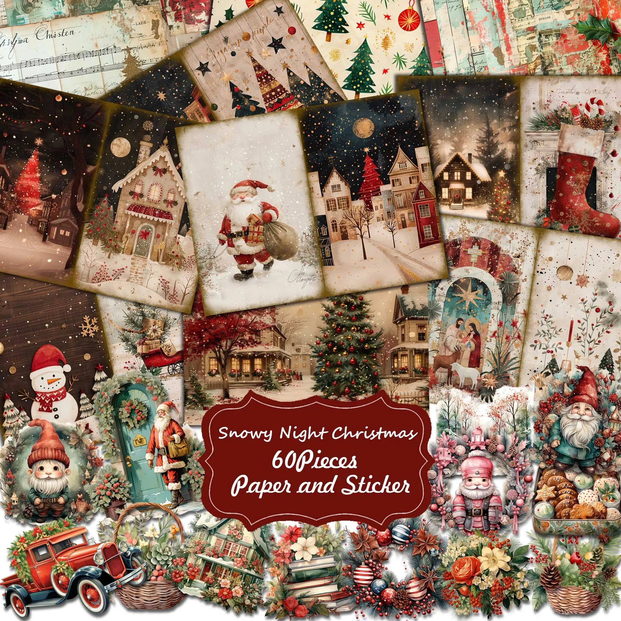60pieces(paper+sticker) Vintage Christmas DIY Decoration Jun