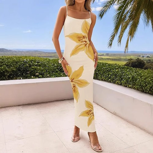 2026 Summer Sexy Sling Floral Print Slim Dress