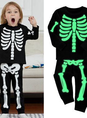 Skeleton Costume for Kids Halloween Skull Glowing Pajamas To