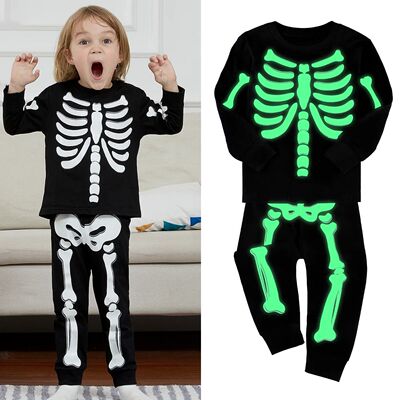 Skeleton Costume for Kids Halloween Skull Glowing Pajamas To