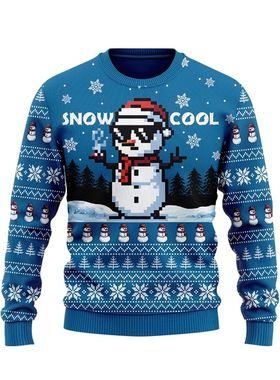 Cute Snowman Sweater Sweatshirt Holiday Crew Neck Xmas Sweat