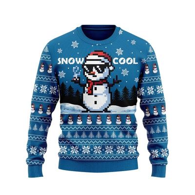 Cute Snowman Sweater Sweatshirt Holiday Crew Neck Xmas Sweat
