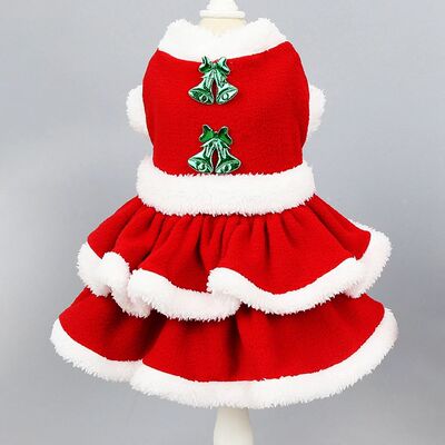 Christmas Dog Girls Costume Dress Puppy Warm Fleece Skirt Cl
