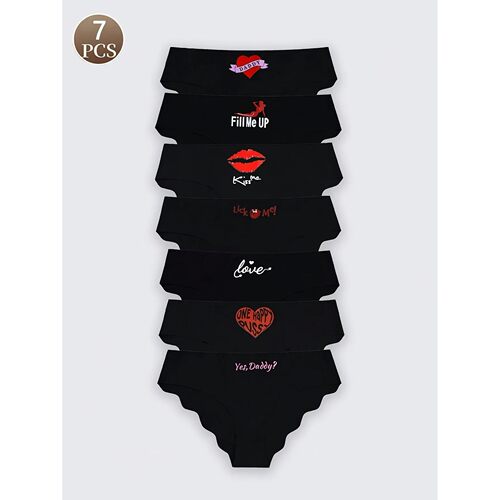 7PCS Black women's panties fashionable heart letter V-shaped