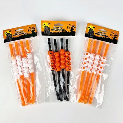 4pcs Pumpkin Skeleton Straws Creative Plastic Drinking Straw