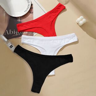 3PCS Cotton Blends T-back Briefs Women's Sexy Low rise Thong