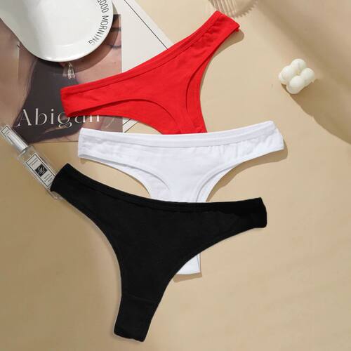 3PCS Cotton Blends T-back Briefs Women's Sexy Low rise Thong